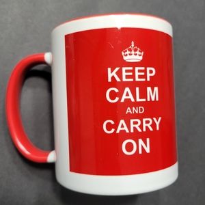 Crown KEEP CALM AND CARRY ON, red and white coffee cup mug and red handle